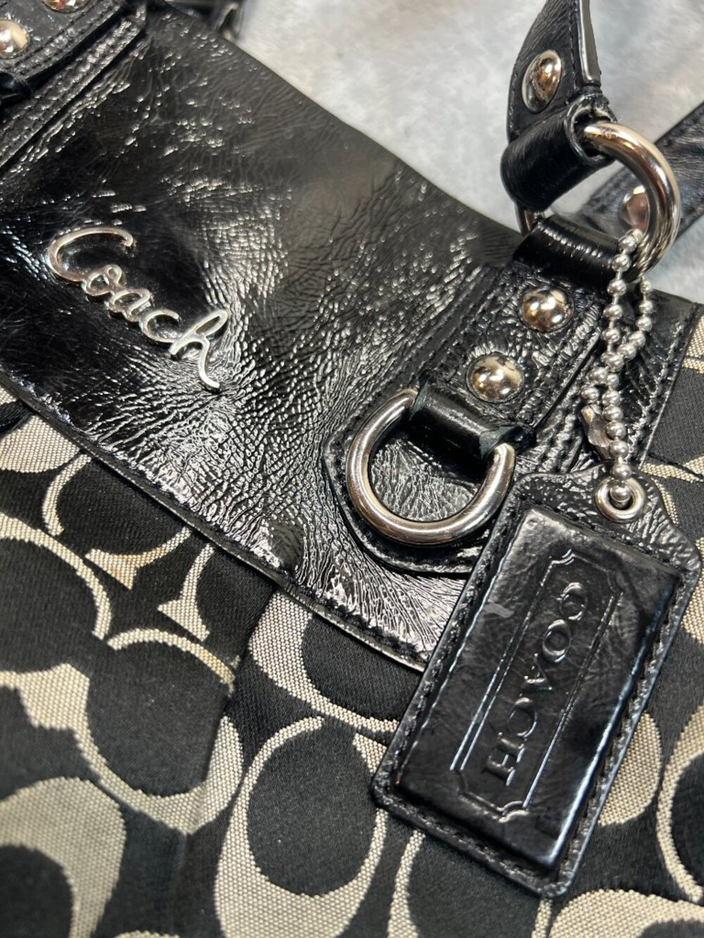 AUTHENTIC COACH ASHLEY SIGNATURE CARRYALL SHOULDER TOTE BAG PURSE F15510 BLACK - Picture 2 of 10